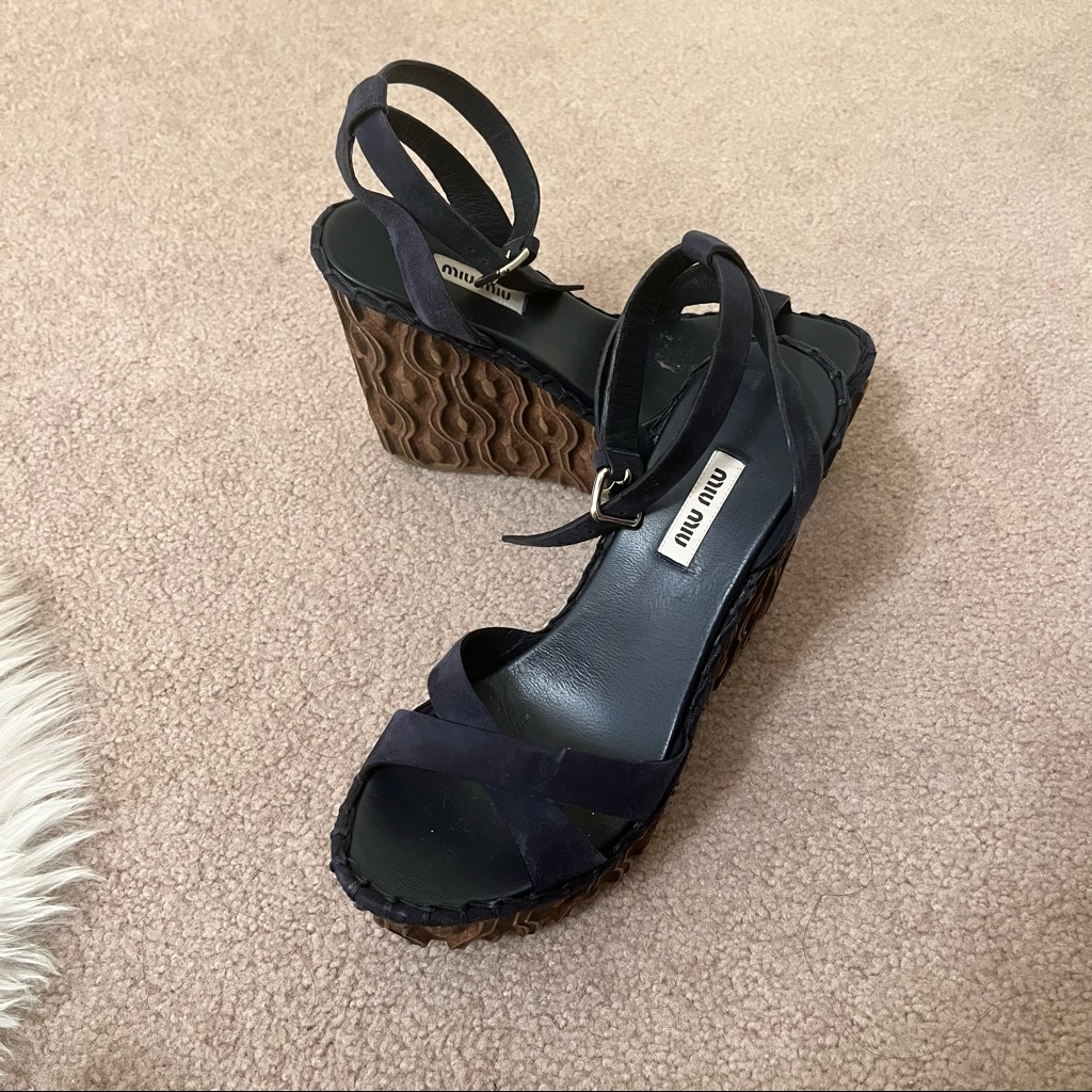 Women’s Miu Miu Dark Navy Blue Wedges Size 7.5